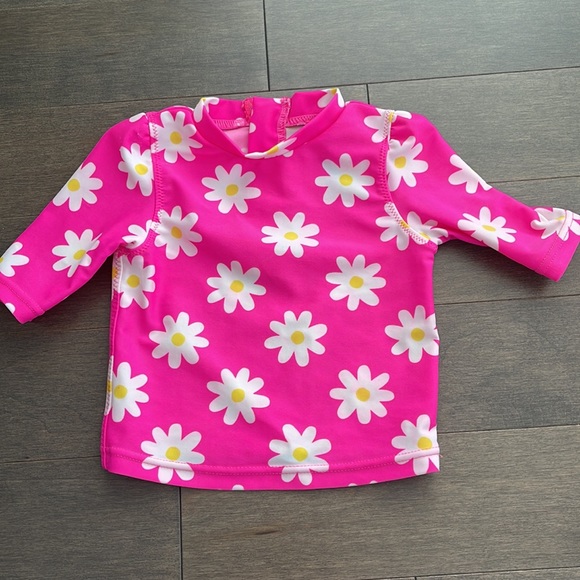 JOE FRESH Baby Girl Bathing Suit Swim Set Two-Piece Pink White Daisy Ruffle - Picture 3 of 13